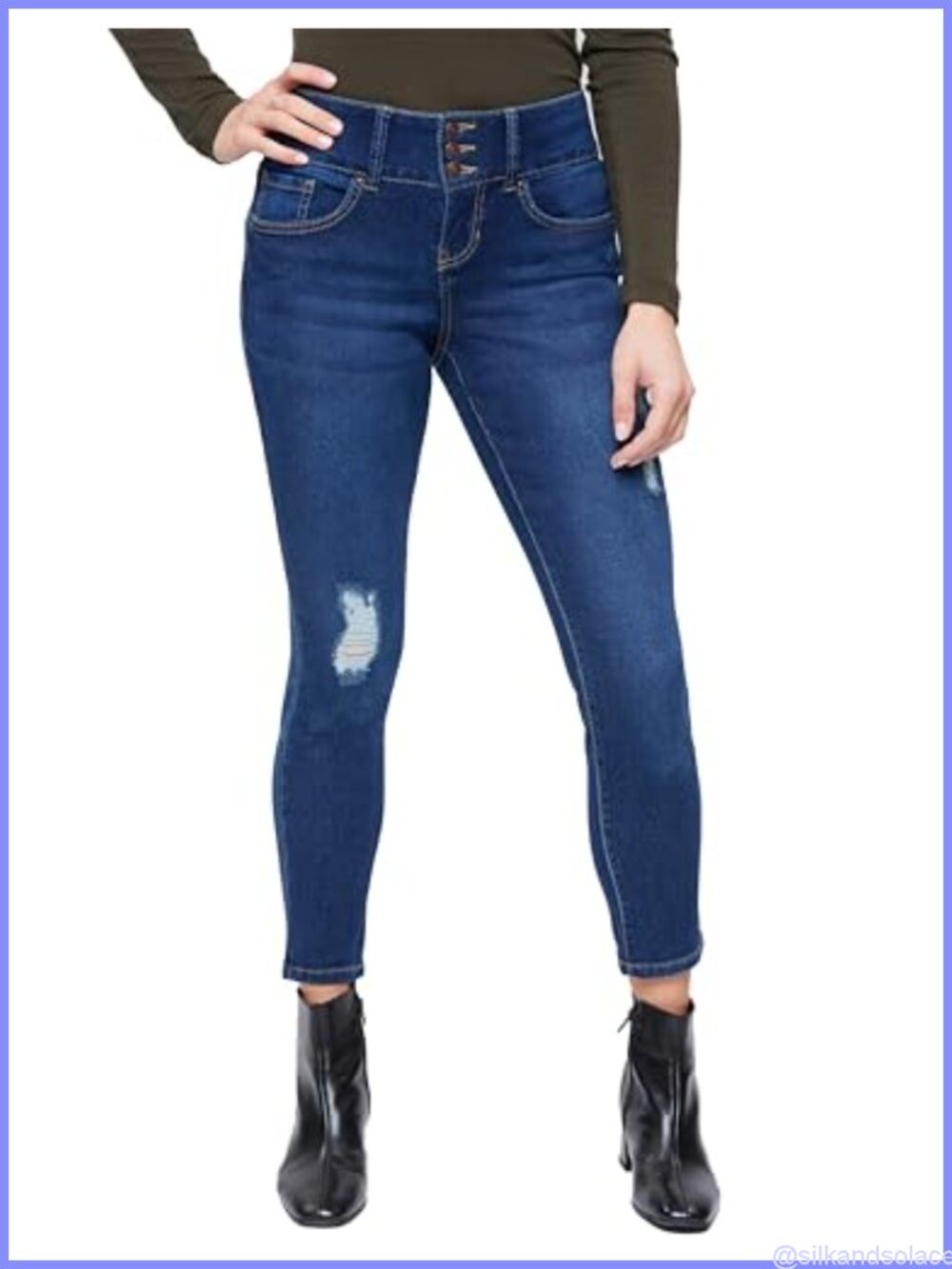 Petite High Rise Skinny Jeans 3-Button Stretchy Denim
